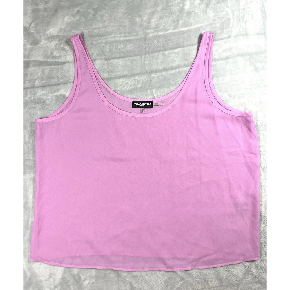 Karl Lagerfeld Bubblegum Pink XL Flowy Sheer Tank Top Blouse Layering Color Pop